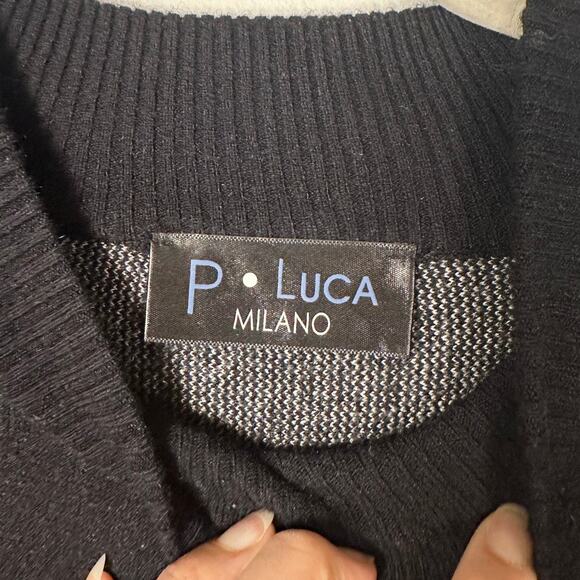 P. Luca Milano Black & White Striped Draped Poncho Sweater Women's One Size - Picture 4 of 7